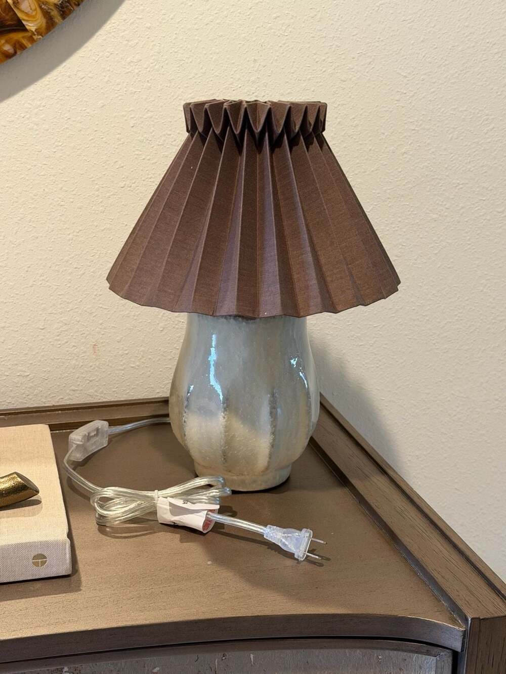 Hearth & Hand with Magnolia Ceramic Table Lamp Sour Cream w/ Brown Pleated Shade